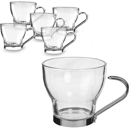 Lot de 6 tasses en verre à café, cappuccino, latte, anse en métal, 10 cl